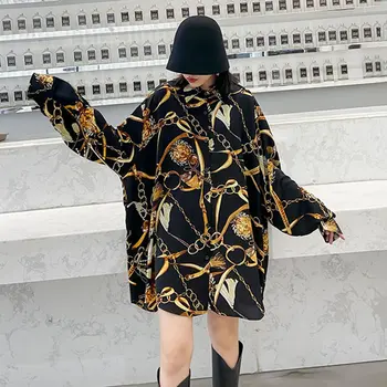 

Loose Print Pattern Plus Size Blouse Fashion New 2020 Spring Single Breast Goddess Fan Minority Casual Style Shirt DMY4126