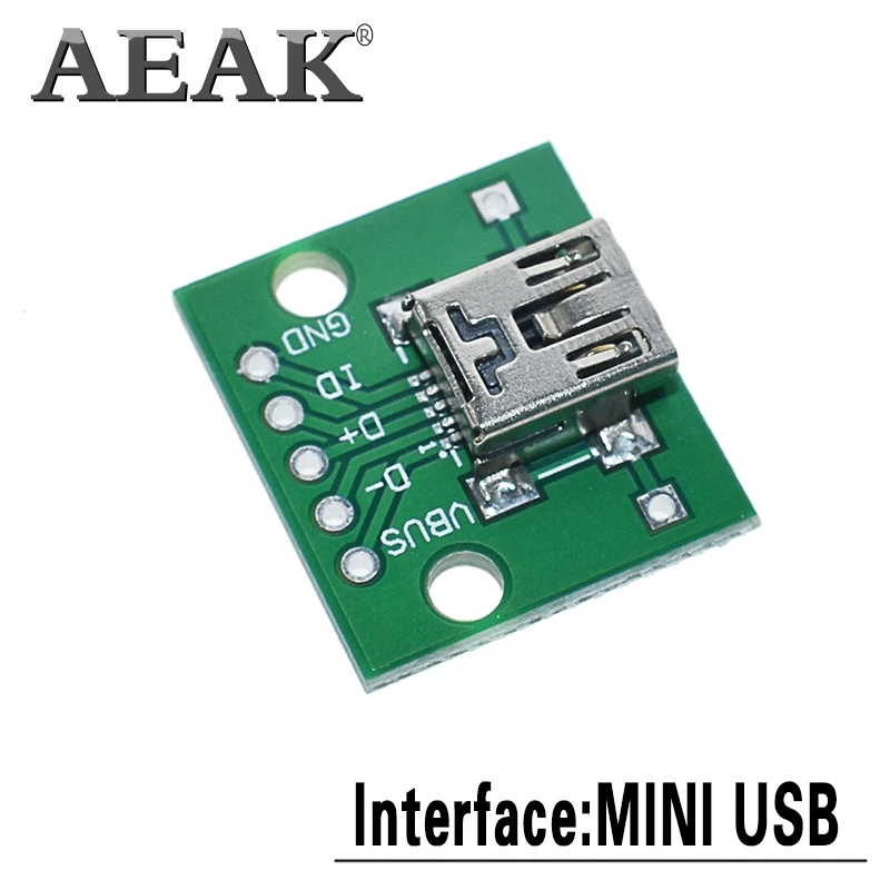 AEAK 5 шт. USB Мужской разъем/Мини MICRO USB для DIP адаптер гнездовой разъем 2,54 Разъем b type-C USB2.0 3,0 PCB конвертер - Цвет: MINI to DIP 5pcs