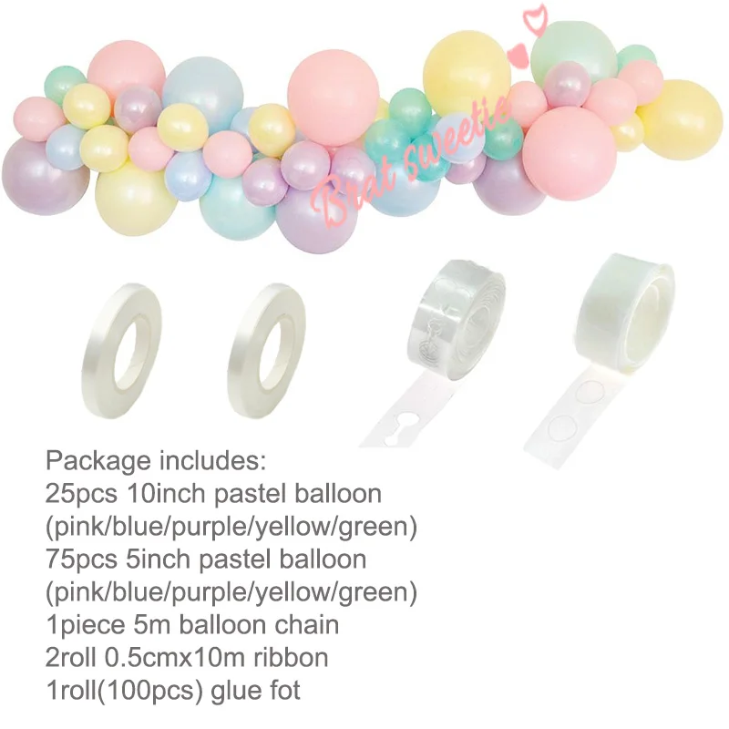 pastel balloon chain Розовые вечерние воздушные шары с лазерным единорогом для вечеринки в честь Дня рождения для девочек - Цвет: pastel balloon chain