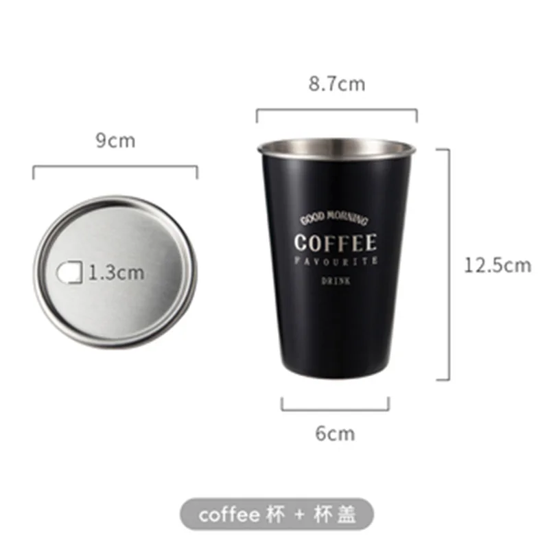 C Cup with Cover Новинка 500 мл черная кофейная кружка из нержавеющей стали с крышкой с креативным буквенным узором для путешествий, кемпинга, чая, молочные чашки для дома, офиса, школьный подарок - Цвет: C Cup with Cover