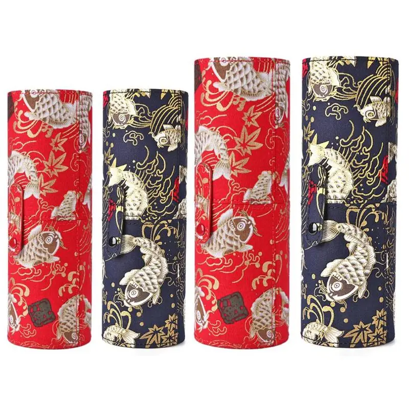 

Retro Print Cloth Makeup Brush Holder Embroidery Technique Travel Cosmetic Pens Storage Cup Box Portable Makeup Organizer
