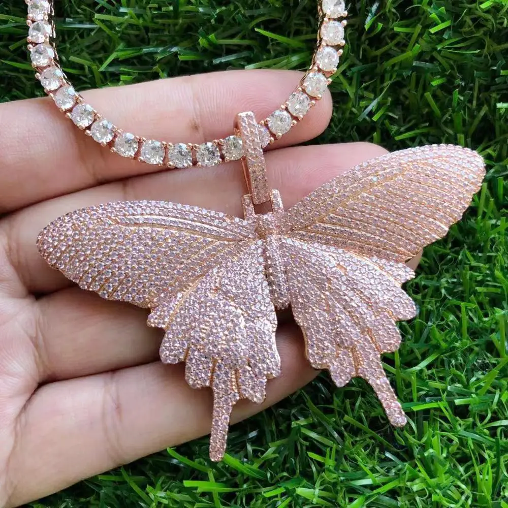 Iced out rose подвеска в виде золотой бабочки Bling bling tennis chain