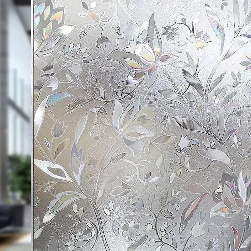 100x45cm Static Cling Flower Wallpaper Decorative Stained Glass Window Film Self Adhesive Wall Sticker Home Bedroom Decoration 45 60cm independence day little boy sticker diy window glass wall stickers bedroom decoration stickers self adhesive wallpaper