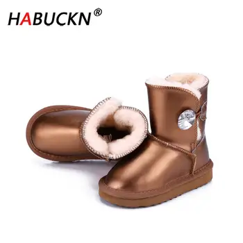 

HABUCKN fashion Pretty Waterproof Genuine Leather Fur Winter Boots Warm children Boots Brick buckle Snow Boots kids cute Shoes