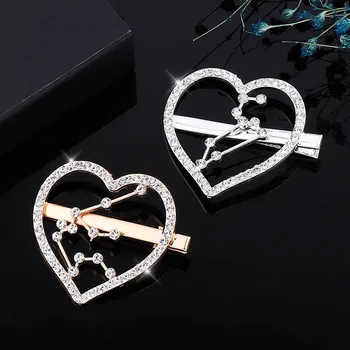 

1pc Shiny Rhinestone Heart Type Twelve Constellation Hairpin Fashion Sliver Leo Ladies Headwear Hair Accessories for Women