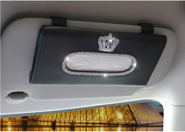 Cute-Crystal-Car-sun-visor-Tissue-box-Auto-accessories-holder-Paper-napkin-clip-PU-leather-Case-e