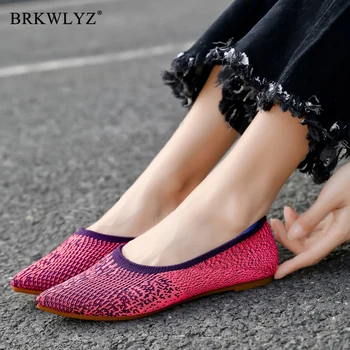 

2020 Women's Flat Shoes Woman Breathable Knit Pointed Shoes Moccasin Woman Soft Ladies Shoes Tenis Feminino Zapatos De Mujer