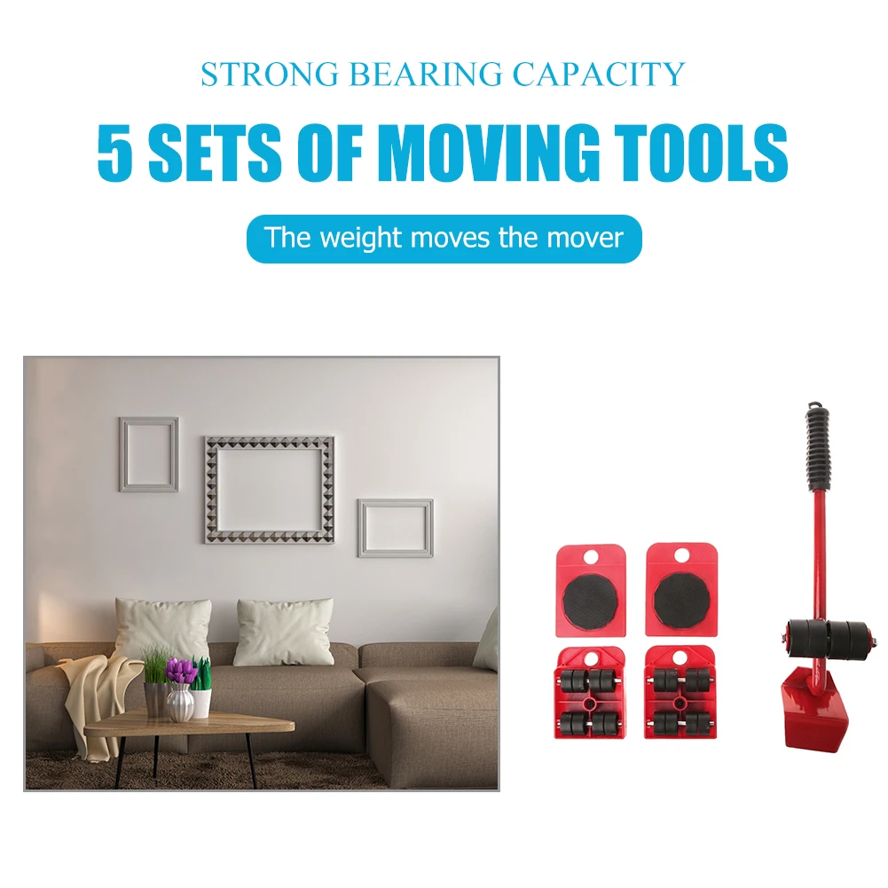 5Pcs Furniture Lifter Sliders Kit Profession Heavy Furniture Roller Move Tool Set Wheel Bar Mover Device Max Up for 100Kg/220Lbs-4