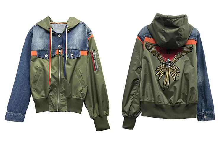 Орел наклейки на джинсы бомбер куртки женские Harajuku куртка панка с капюшоном армейский зеленый бомбер бейсбольный жакет Модные женские пальто SA335S30