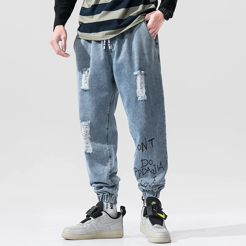 iiDossan High Quality Ripped Jeans Men Streetwear Harajuku 2020 Korean Fashion Hiphop Pants With Letter Denim Hot Sales | Мужская одежда
