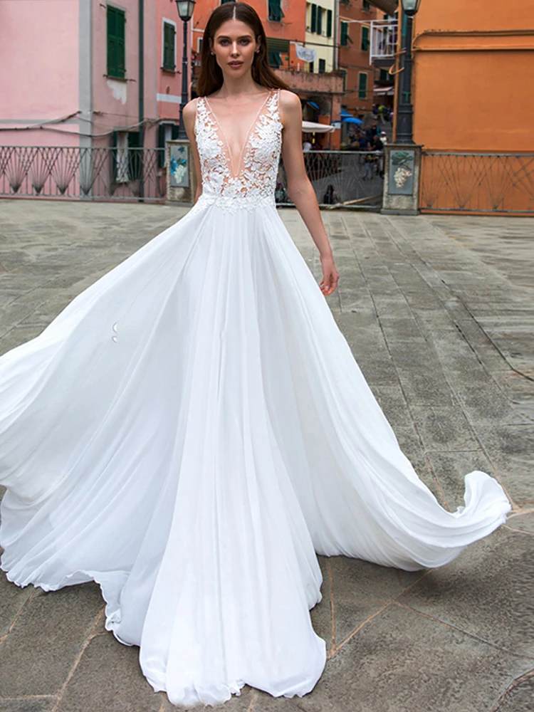 Eightree вечернее платье с кружевным верхом, длинное шифоновое вечернее платье, вечернее платье без рукавов с аппликацией - Цвет: Белый