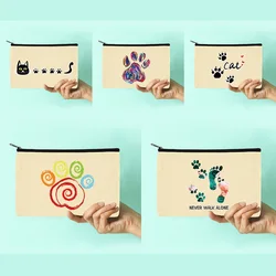 Cosmetic Bags Dog Footprints Series Pattern Women Beauty Toiletries Organizer Storage Makeup Bag Canvas Pencil Cases Bride Gifts
