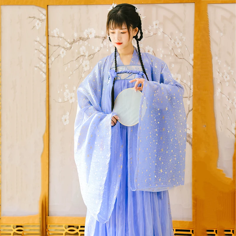 

Традиционная китайская одежда, костюмы для танцев и представлений, женское сказочное платье Hanfu с вышивкой, Женский праздничный наряд Rave YB1073