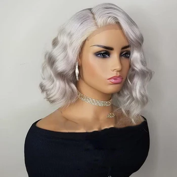 

Gray Blonde Transparent Lace 180Density Human Hair Wavy Lace Front Wigs for Black Women Side Part Grey 13X6 Lace Front Wigs