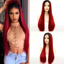 Ombre Бургундия Жук 99J синтетический парик длинный черный до красный шелковистый прямой синтетический парик на кружеве жаропрочные Дешевые Косплей парики
