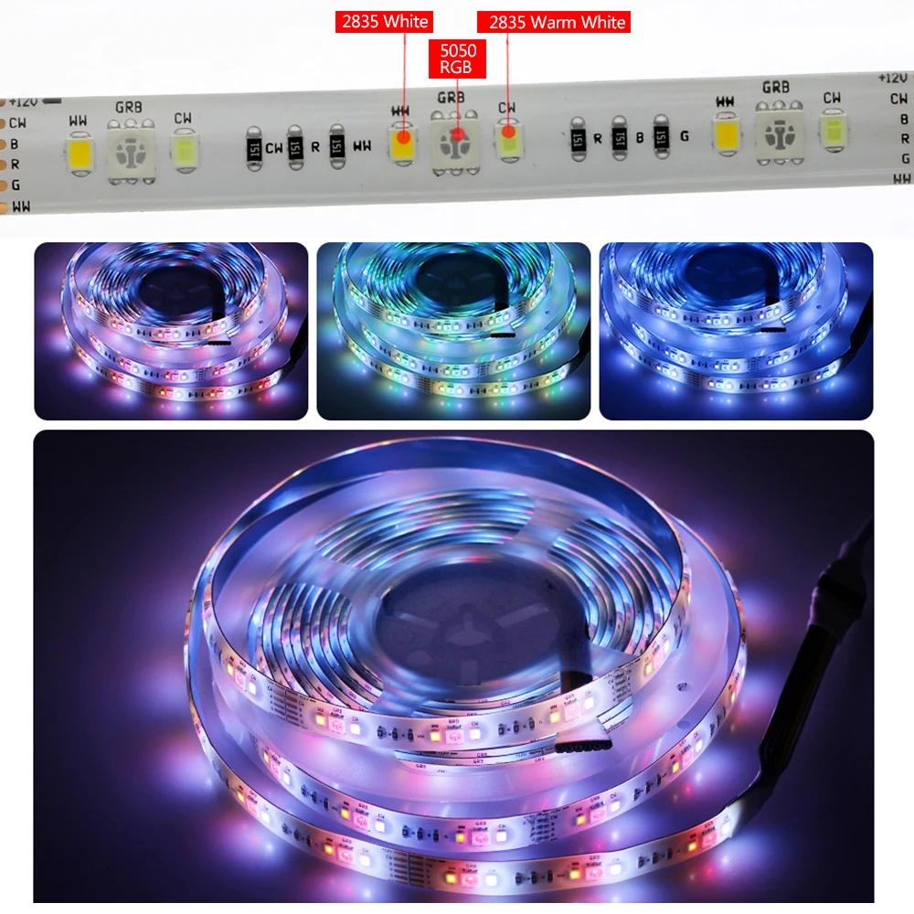 5050 RGB+ White + Warm White Flexible LED Light  12V RGBCCT 5 Color in 1 Chips LED Strip RGBW LED Strip Light 5m/lot. images - 6