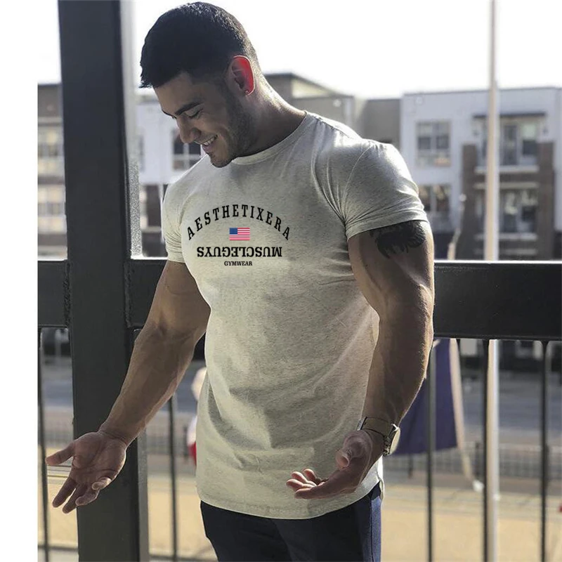 Gym T shirt Mens Muscle guys Fitness 