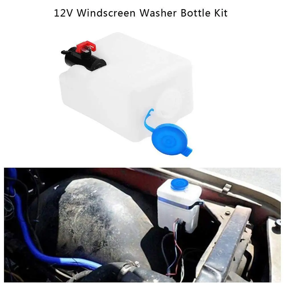 Windshield Washer Pump 12V Universal Windscreen Washer Bottle Tank Kit Cleaning Tools With Mounting Bracket For Cars Marine Boats