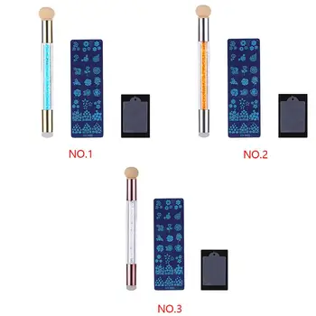 

1PC Floral Pattern Stainless Steel Nail Stamping Plate Double-headed Nail Art Pen PVC Scraper Nail Tool Set E077