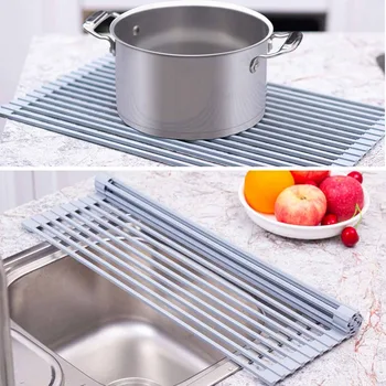 

Stainless Steel Adjustable Dish Drying Rack Telescopic Filter Basket Kitchen Sink Organizer Drainage Rack Kitchen Tool Supplies
