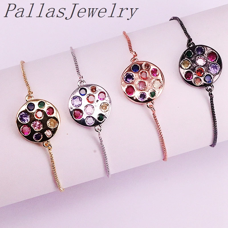 10 шт модный микро-паве мульти CZ Радуга круглые ювелирные изделия с чеканкой очаровательные браслеты регулируемые красочные браслеты CZ