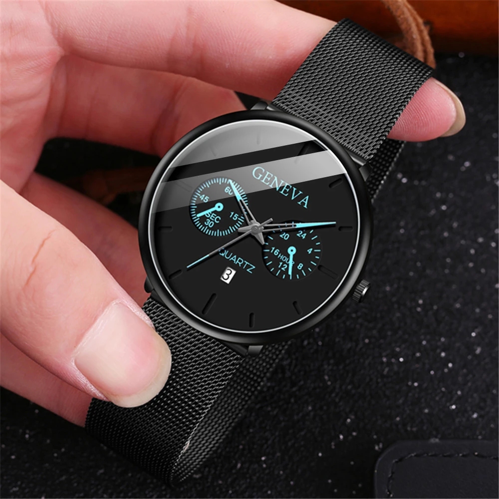 2021 Calendar Fashion Men's Watches Colored Pointer Ultra Thin Clock Business Stainless Steel Mesh Belt Luxury Quartz Watch Gift mountainhiker camping steel mesh table portable colored table foldable ultra light outdoor picnic table 60cm캠핑용품신기한것