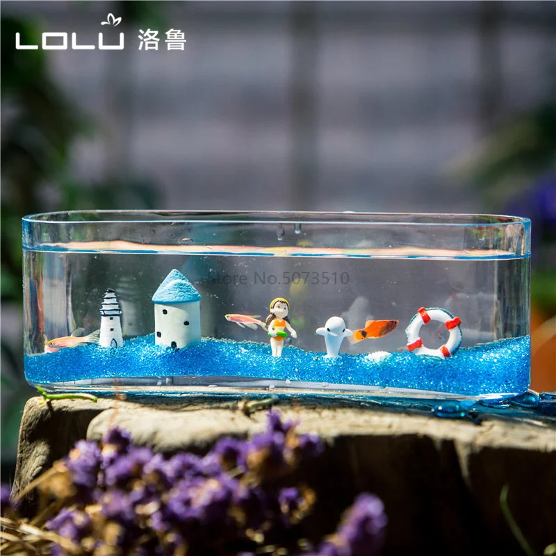 Glass Aquarium Small Living Room Creative Desktop Ecological Aquarium Rectangular Mini Desk Landscaping Aquarium Fish Tanks - Цвет: Светло-зеленый