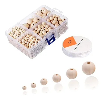 

Wooden Beads Natural Round Wood Bead Set for DIY Bracelet Necklace Jewelry Craft Making Tool Accessories