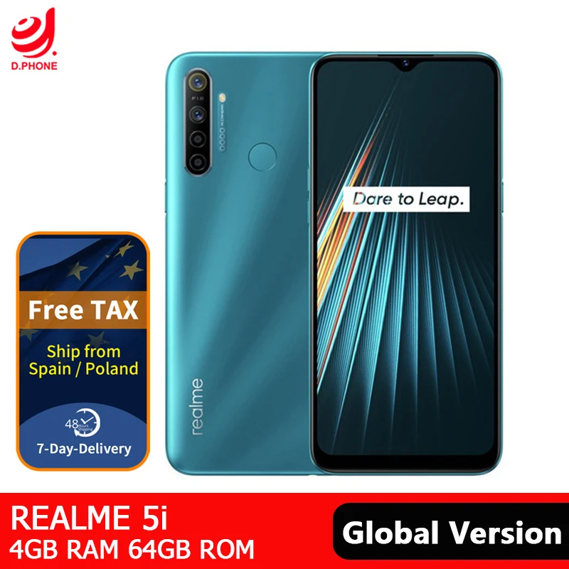 Глобальная версия realme 5i 4 Гб RAM 64 ГБ ROM мобильный телефон Snapdragon 665 AIE 12MP Quad Camera 6 5