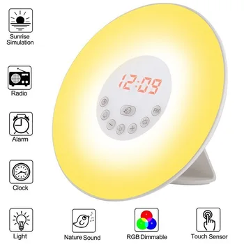

Wake Up Light Alarm Clock Sunrise/Sunset Simulation Luminous Digital Clock with FM Radio Night Light Touch Control Table MJ82502