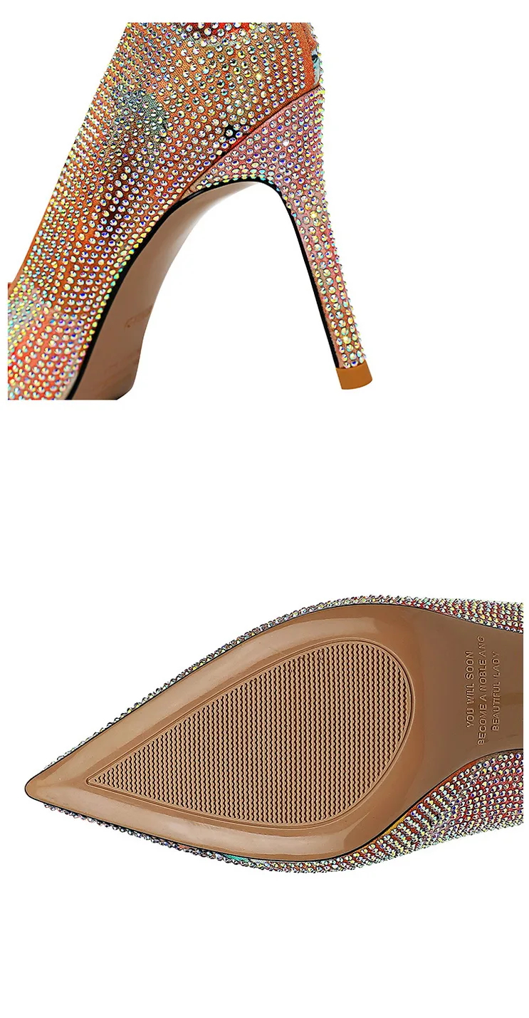 2020 Spring Luxury Women Glitter Rhinestone Thin High Heels Pumps Spell color Crystal Cinderella Wedding Shoes Plus Size