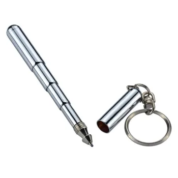 

Delicate Stainless Steel Pen Portable Telescoping Pen Keychain Pocket Ballpoint Crafts With Key Ring Caps in stock