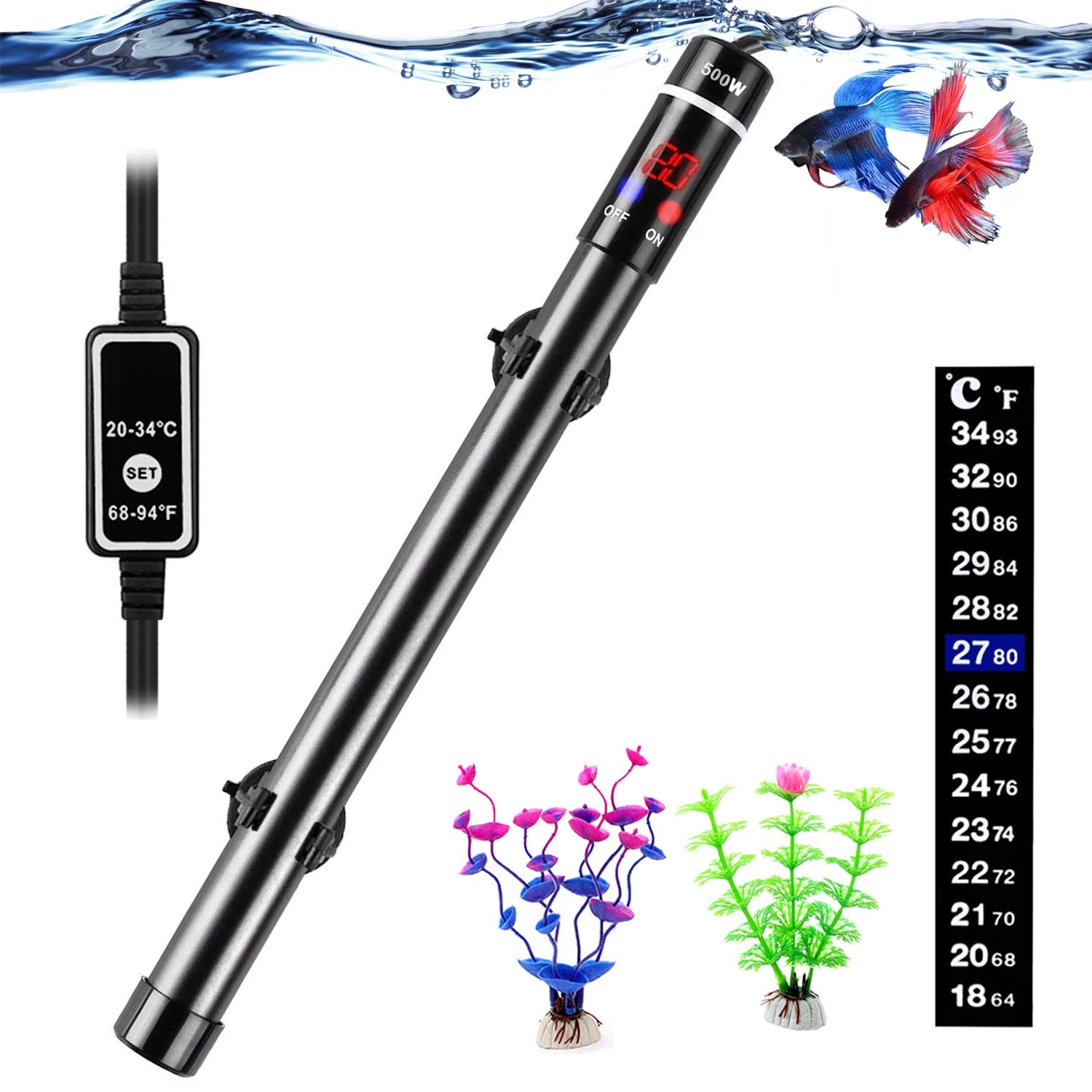Aquarium Heater With Titanium Submersible Fish Tank Heater Salt Or Fresh Water 10 130 Gallon Led Digital Thermostat Controller Temperature Control Products Aliexpress