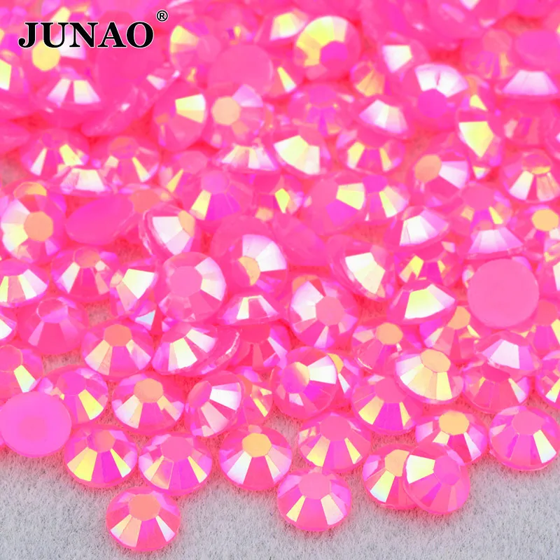 JUNAO 4 5 6mm Jelly Purple Red AB Crystal Rhinestone Flatback Crystal Strass Stones Nail Art Decoration Round Resin Gems for DIY 