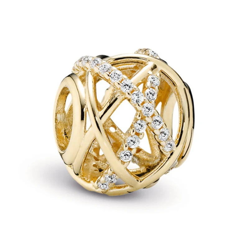 

2019 NEW 100% 925 Sterling Silver Galaxy Charm Clear CZ & Gold Bead Fit European Lady DIY Women Bracelet Jewelry Gift