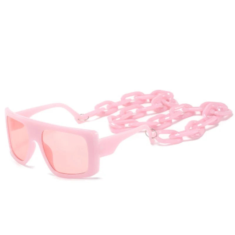 

Oversized Square With Chain Sunglasses Women Luxury Brand Designer Retro Large Frame Sun Glasses Trendy Candy Color Eyewears