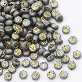 

Acrylic Silver Color Random Letter Beads Round Loose Spacer Beads For Handmade Necklace Jewelry DIY Baby Nipple Clip Making