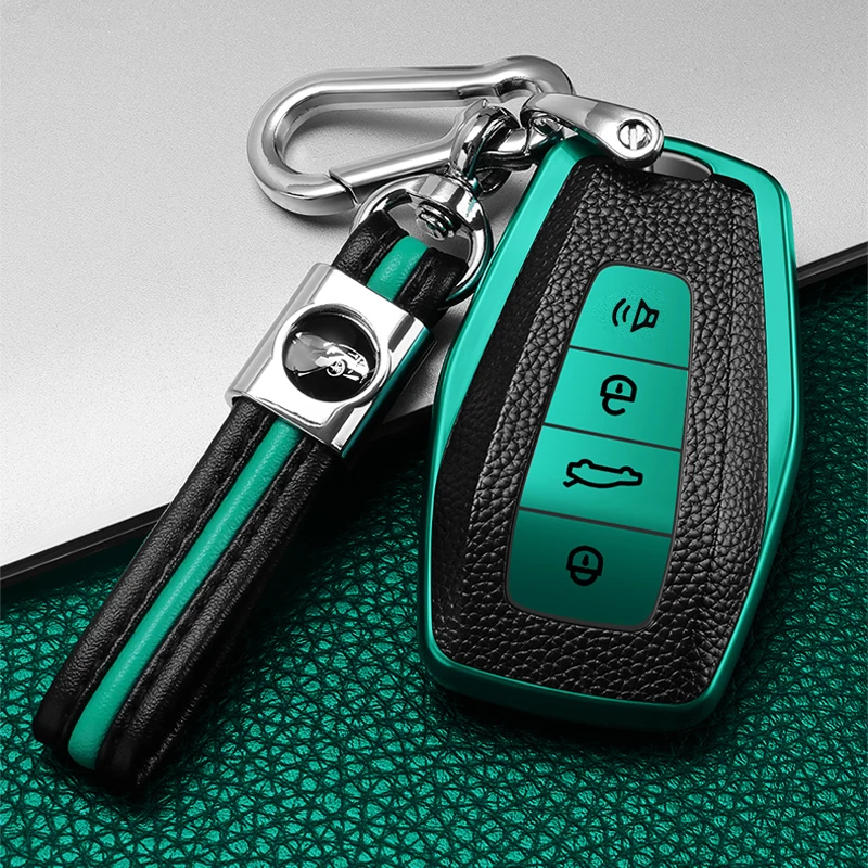 TPU + Leather Car Remote Key Case Cover Holder Shell For Geely Emgrand X7 EX7 Coolray-Auto Styling Fob Accessories key case key case cover car key shell anti lost keychain car key chain