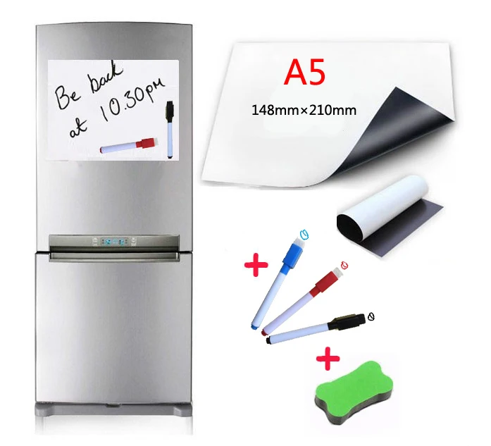 

A5 Size Magnetic Whiteboard 3 Water-based Pen 1 Eraser for Fridge Magnets Dry Wipe White Board Writing Record Board