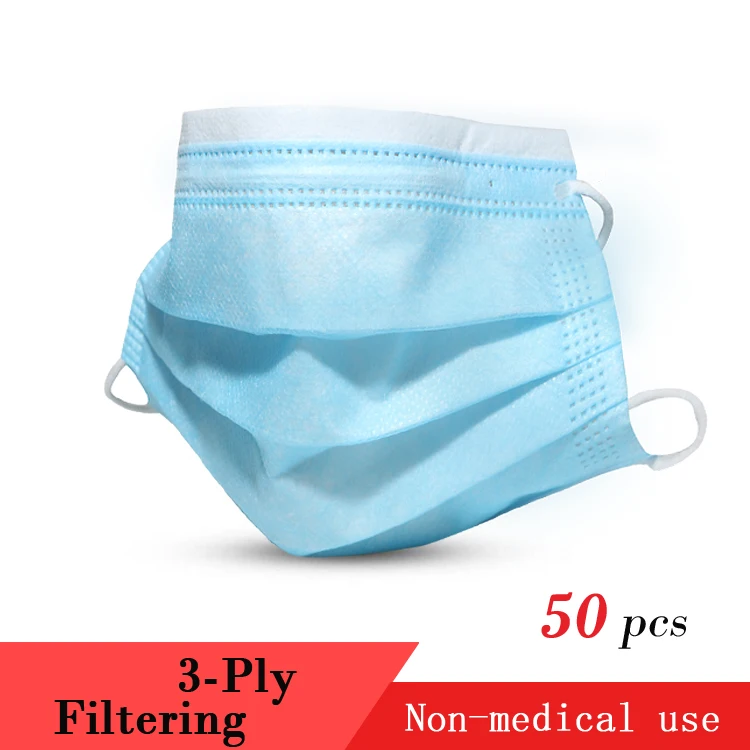 

50pcs 3-Ply Disposable Face Mask Elastic Soft Breathable Prevent Mouth Mask Anti Pollution Non-Woven Safe Face Mask Berserk 2020