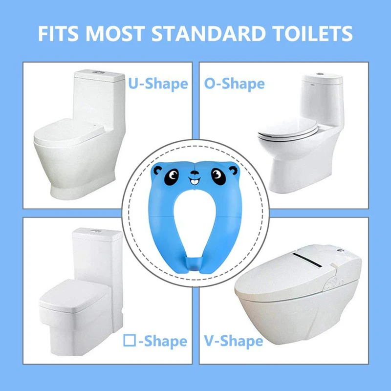 Upgrade Kids Panda Potty Training Seat Portable Travel Toilet Cover Foldable Reusable Pot Ring With Splash Guard Non-Slip Pads 3