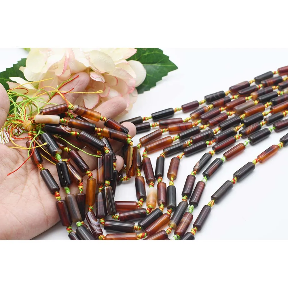 20mm Natural Smooth dark brown cylindrical Agate stone beads For DIY Bracelet Necklace Jewelry Making Strand 15