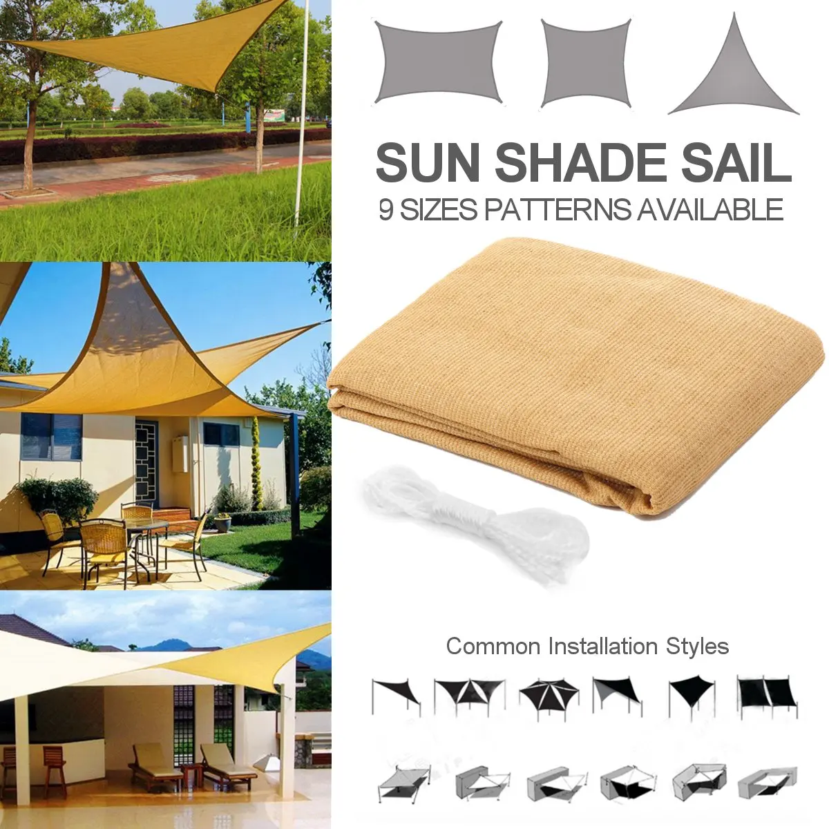 9 Sizes Triangle Quadrangle Sun Shelter Sunshade Protection Waterproof Outdoor Camping Canopy Garden Pool Shade Sail Awning
