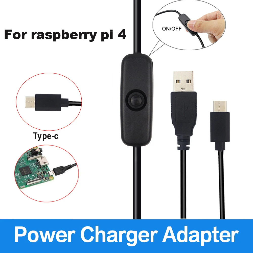 For Raspberry Pi 4 Power Adapter Cable 5V 3A USB To Type C Power Supply