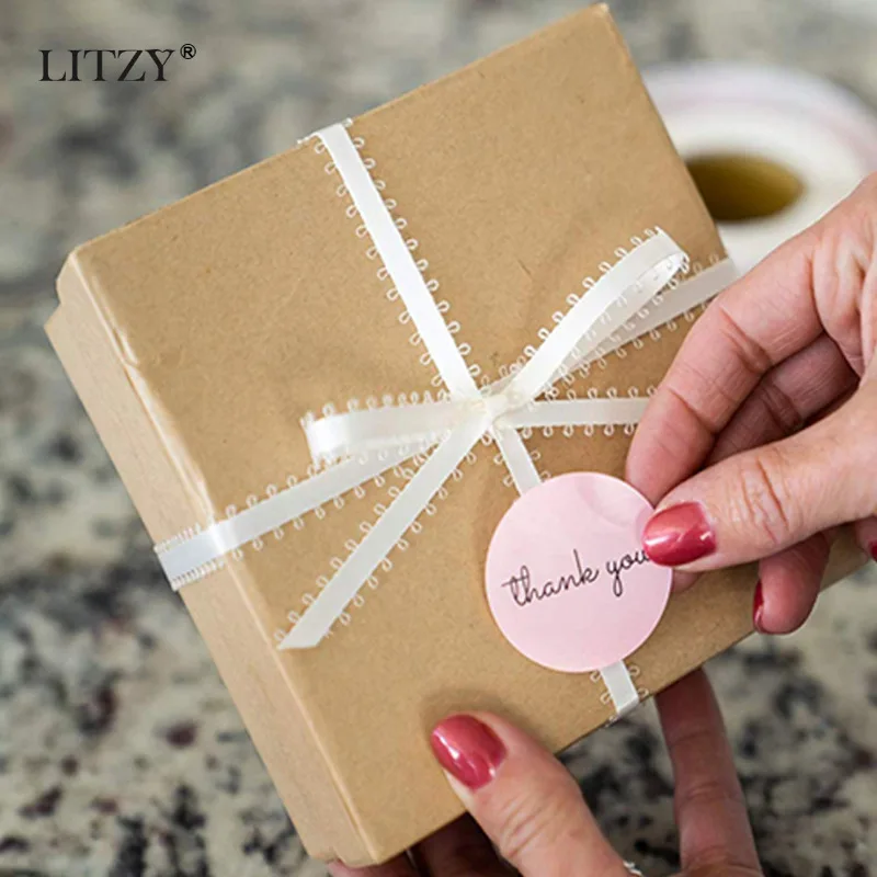LITZY 500 шт. наклейки с надписью Thank You цветок розовое золото милое сердце украшение