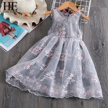 

HE Hello Enjoy Toddler Girls Summer Dresses 2020 Sleeveless Mesh Gown Princess Party Wedding Dress Children Clothes 3 6 8 Years