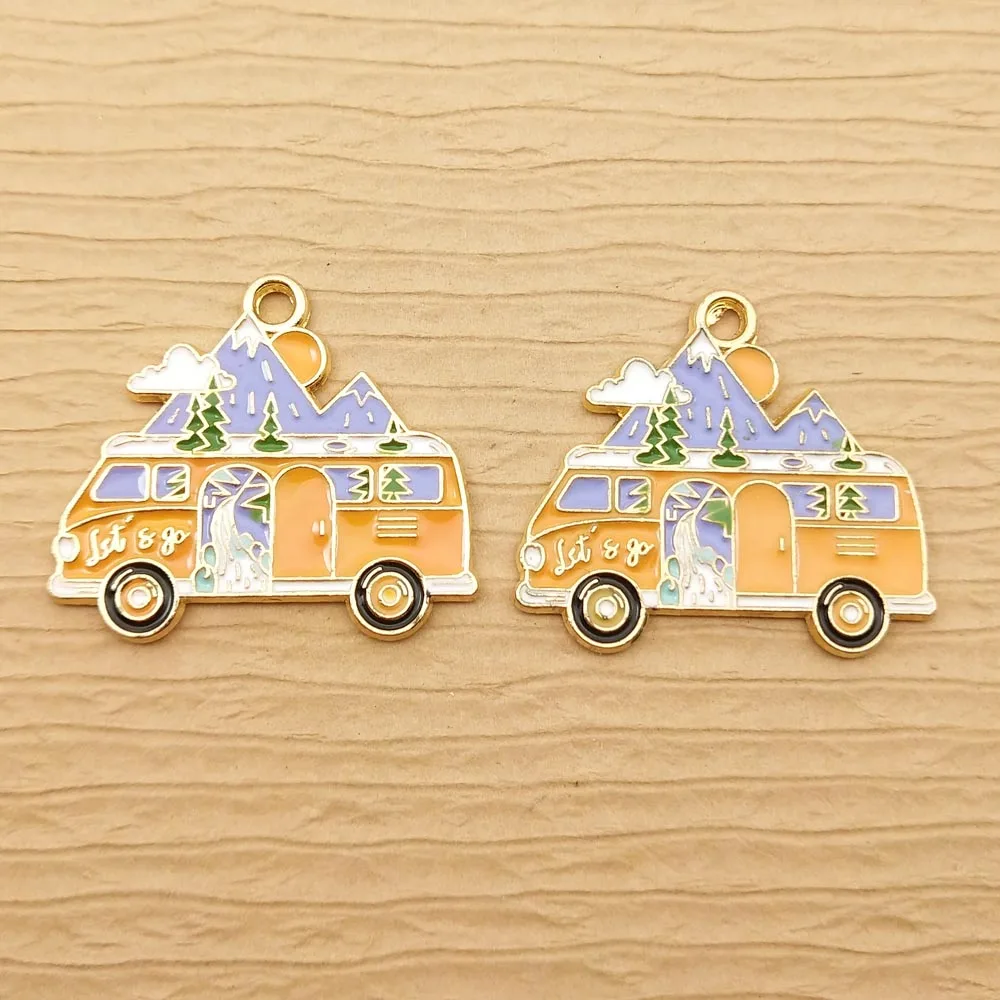 10pcs 27x30mm Enamel Mountain Bus Charm for Jewelry Making Crafting Fashion Earring Pendant Diy Bracelet Necklace Accessories