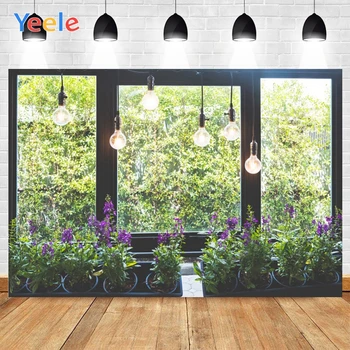 

Yeele Bright Window Green Potted Plants Purple Flowers Lantern Sunny Background Photophone Photography for Decor Customized Size