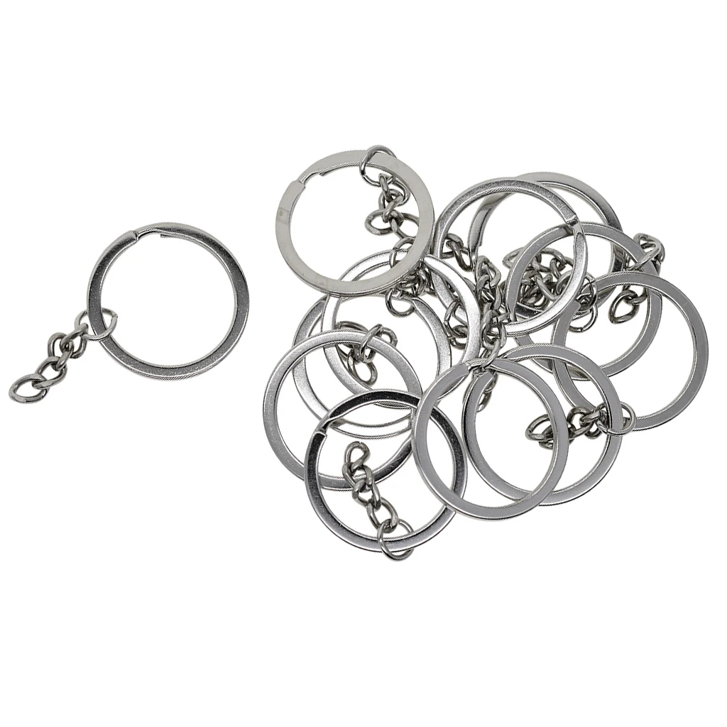 12pcs Split Ring Keychain Key Fob Connector 4 Link Chain Key Ring silver color DIY Home Car Key Chains Bag Parts Accessories