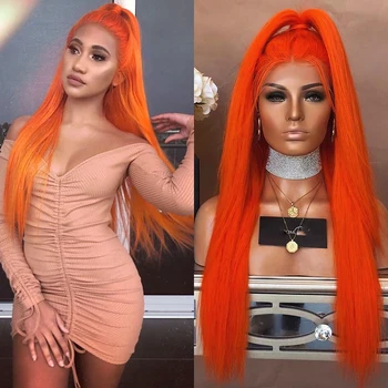 

OLEY Hair Wavy Orange Wig Glueless Synthetic Lace Front Wig Purple Heat Resistant Straight Cosplay Wigs For Black Women